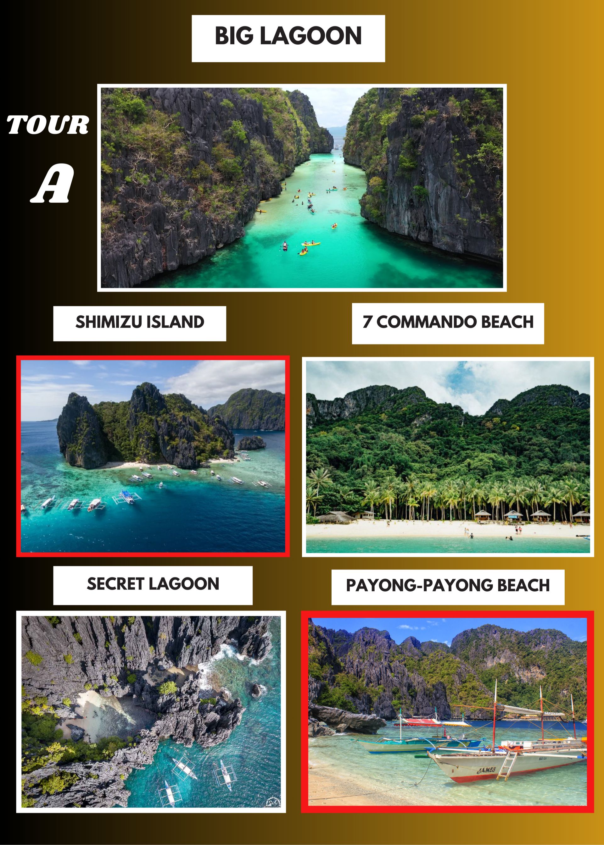 Tour A — Big Lagoon, Shimizu Island, Secret Lagoon, Payong-Payong, 7 Commando