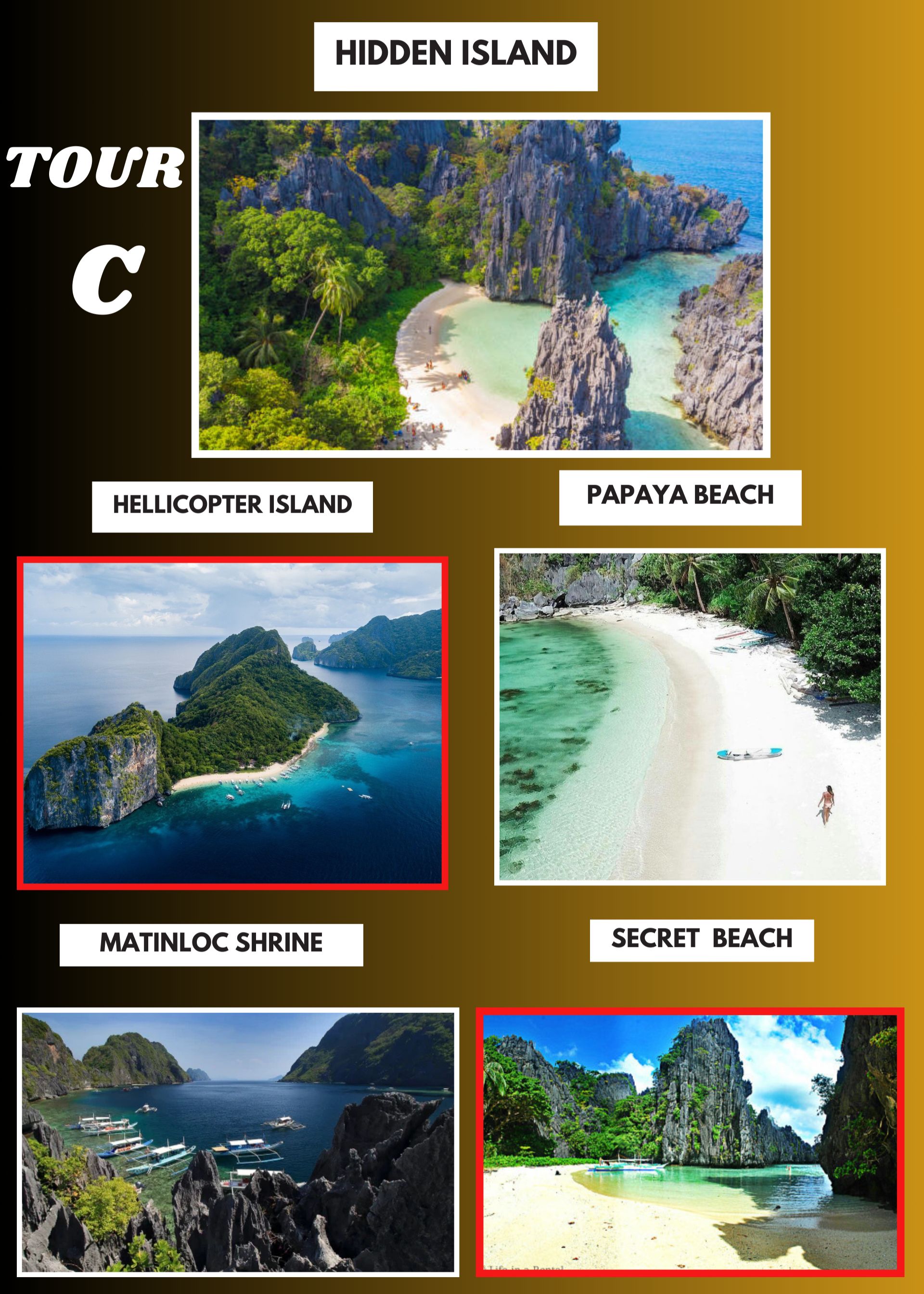 Tour C — Hidden Island, Helicopter Island, Matinloc Shrine, Secret Beach